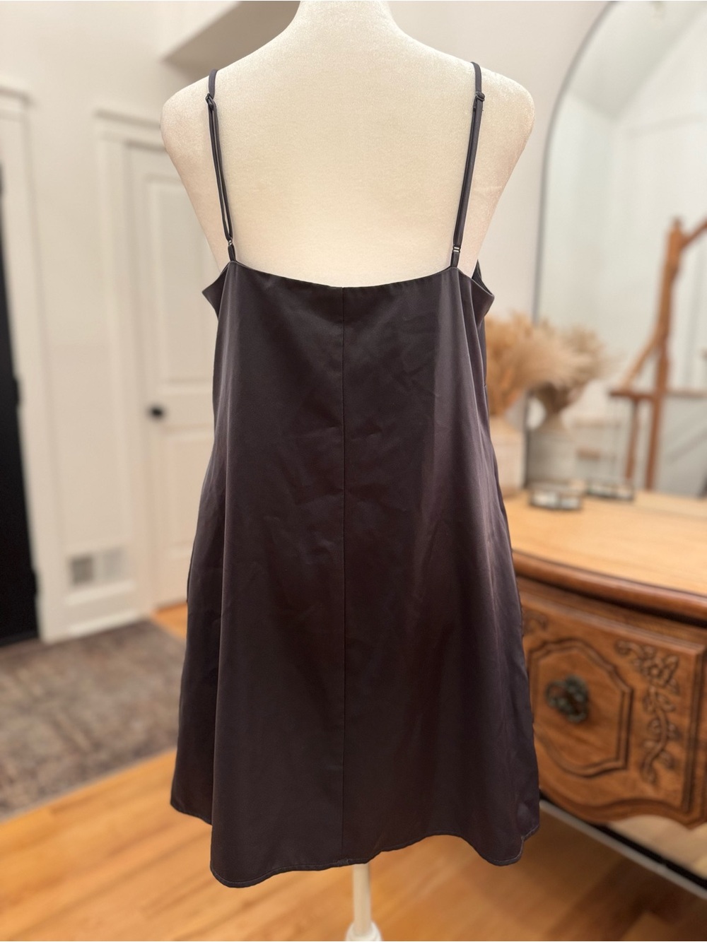 NWOT 🆕 Anthropologie “Mare Mare” Satin Slip Mini Dress • Deep Gray • Medium - Picture 6 of 13